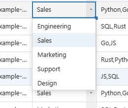 Dropdown editor open, showing the option list